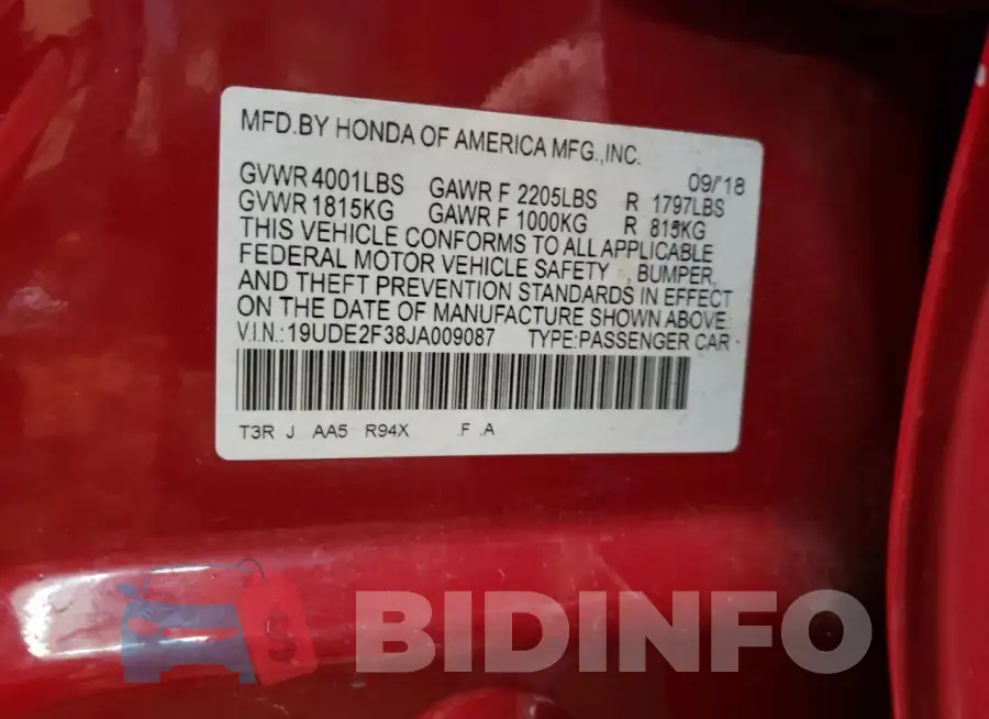 19UDE2F38JA009087 Photo# 13