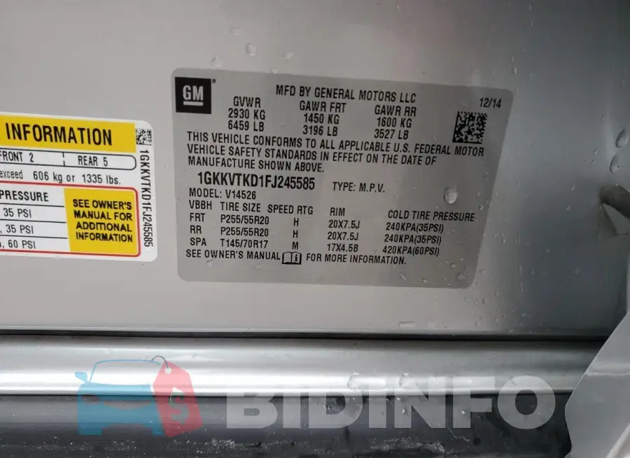 1GKKVTKD1FJ245585 Photo# 14
