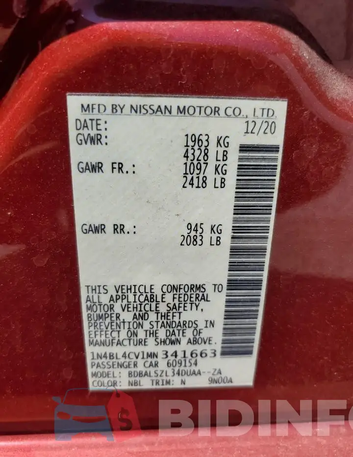 1N4BL4CV1MN341663 Photo# 13