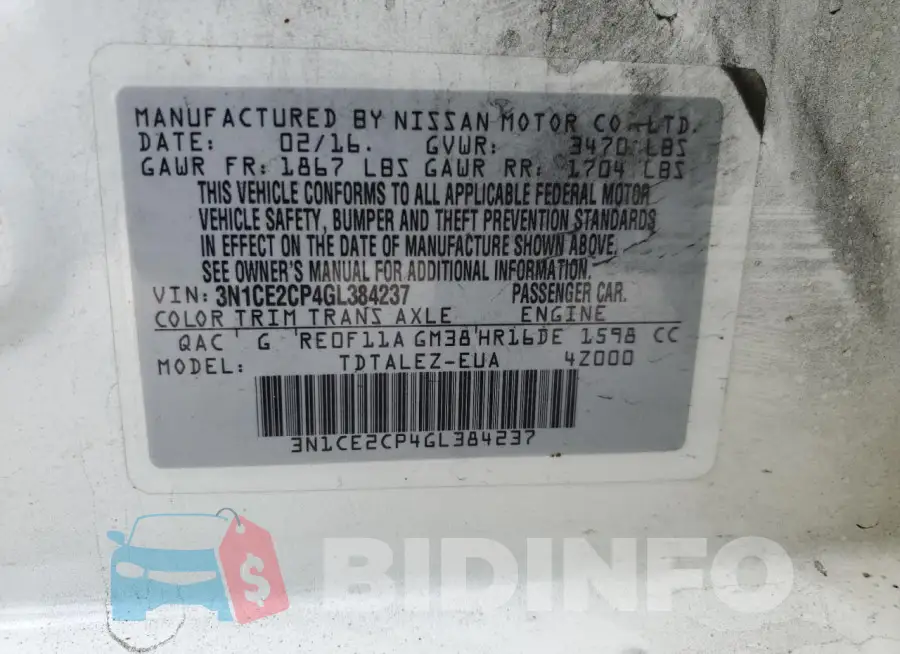 3N1CE2CP4GL384237 Photo# 13