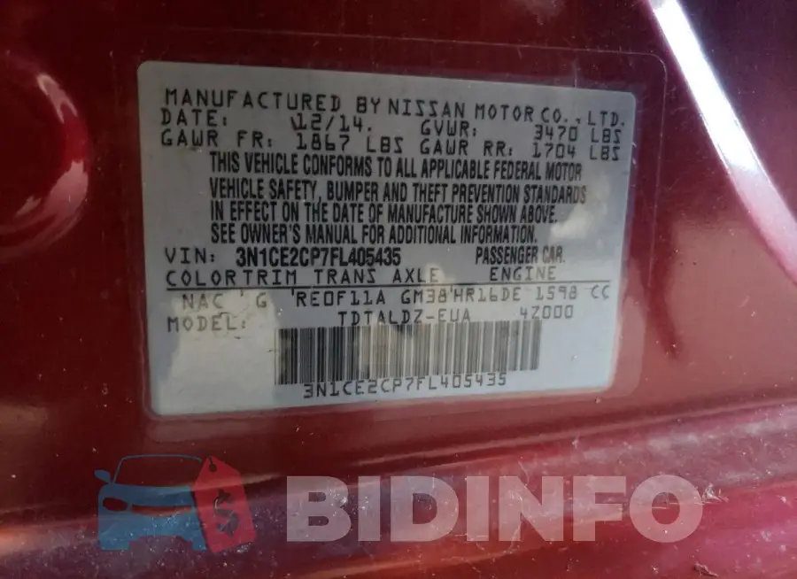 3N1CE2CP7FL405435 Photo# 12