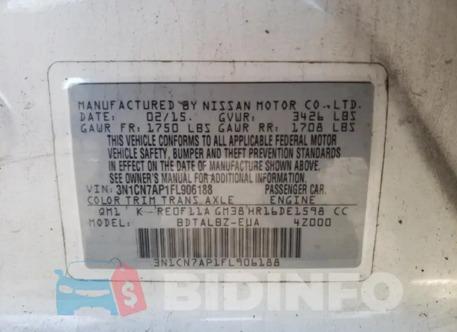 3N1CN7AP1FL906188 Photo# 13