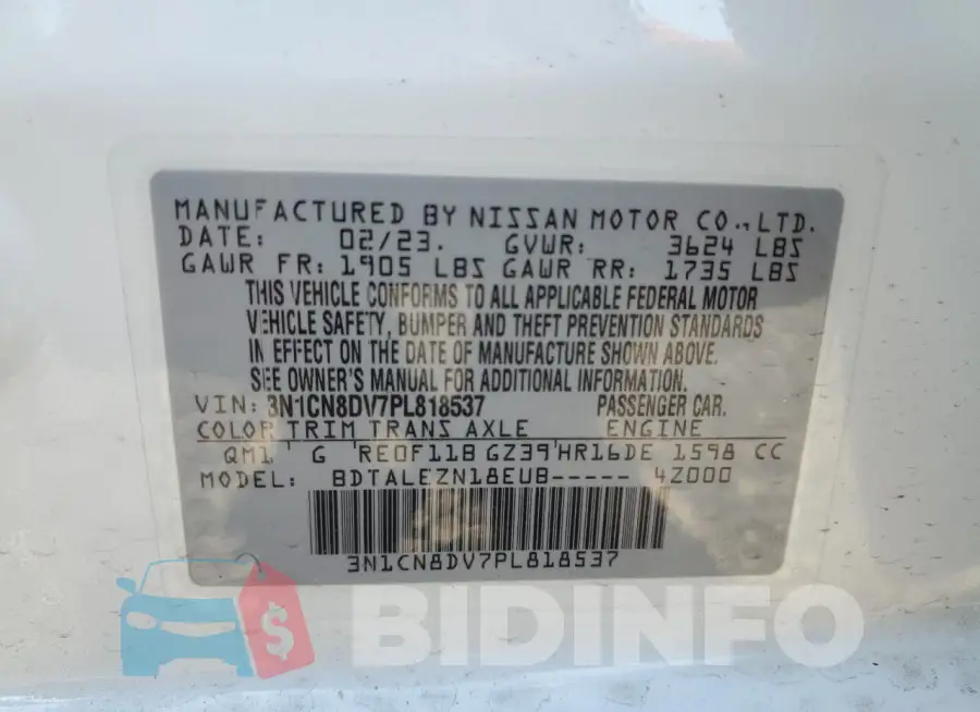 3N1CN8DV7PL818537 Photo# 12