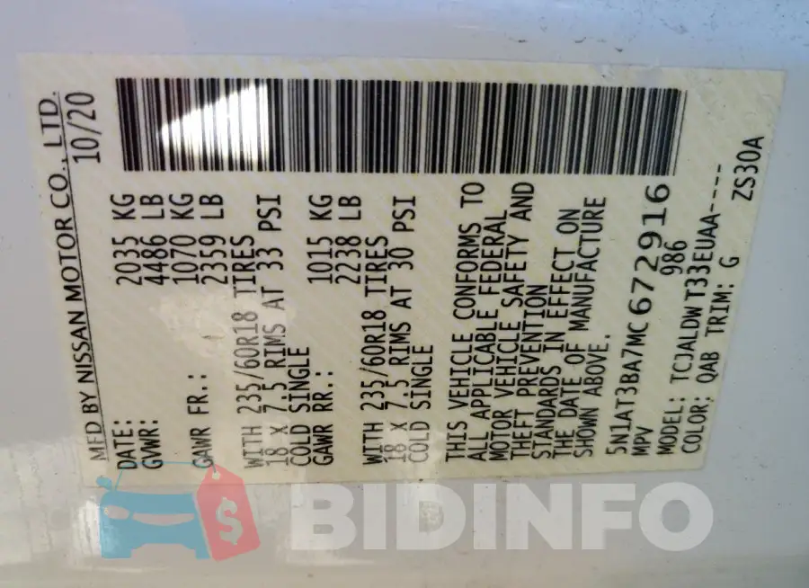 5N1AT3BA7MC672916 Photo# 14