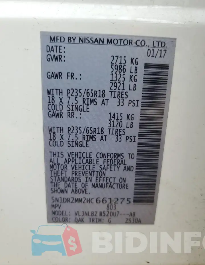 5N1DR2MM2HC661275 Photo# 12