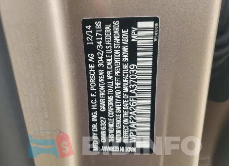 WP1AF2A26FLA37039 Photo# 13