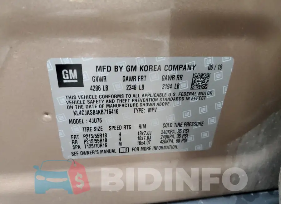 KL4CJASB4KB716416 Photo# 13