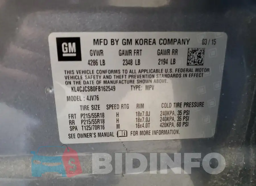 KL4CJCSB0FB162549 Photo# 13