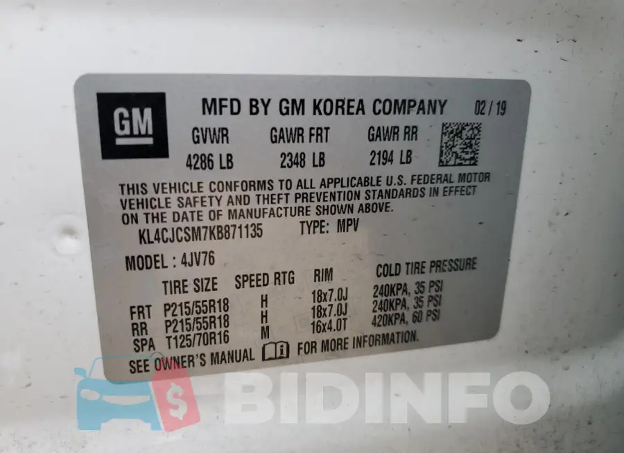 KL4CJCSM7KB871135 Photo# 12
