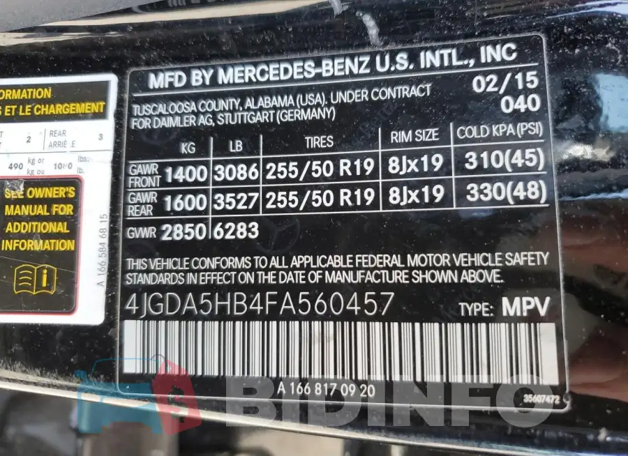 4JGDA5HB4FA560457 Photo# 13