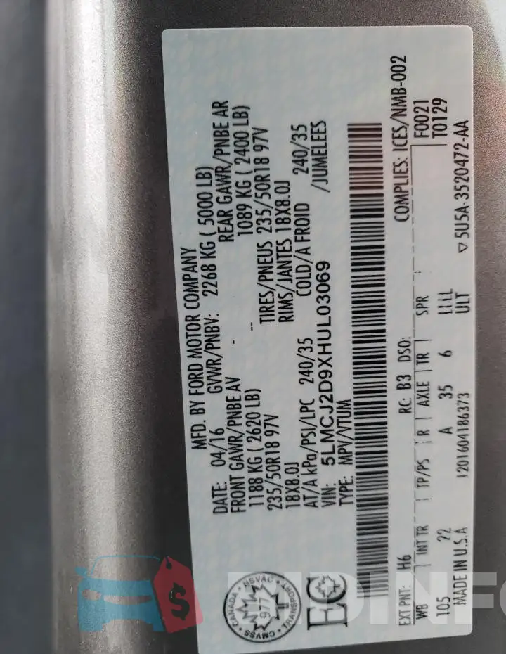 5LMCJ2D9XHUL03069 Photo# 13