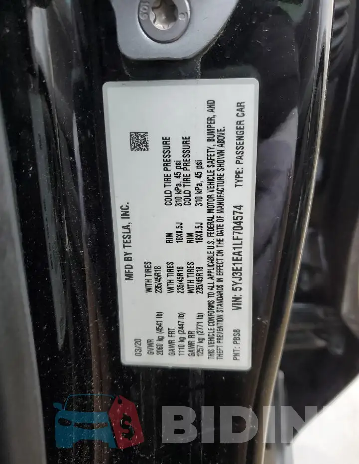 5YJ3E1EA1LF704574 Photo# 12