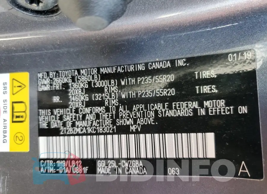 2T2BZMCA1KC183021 Photo# 13