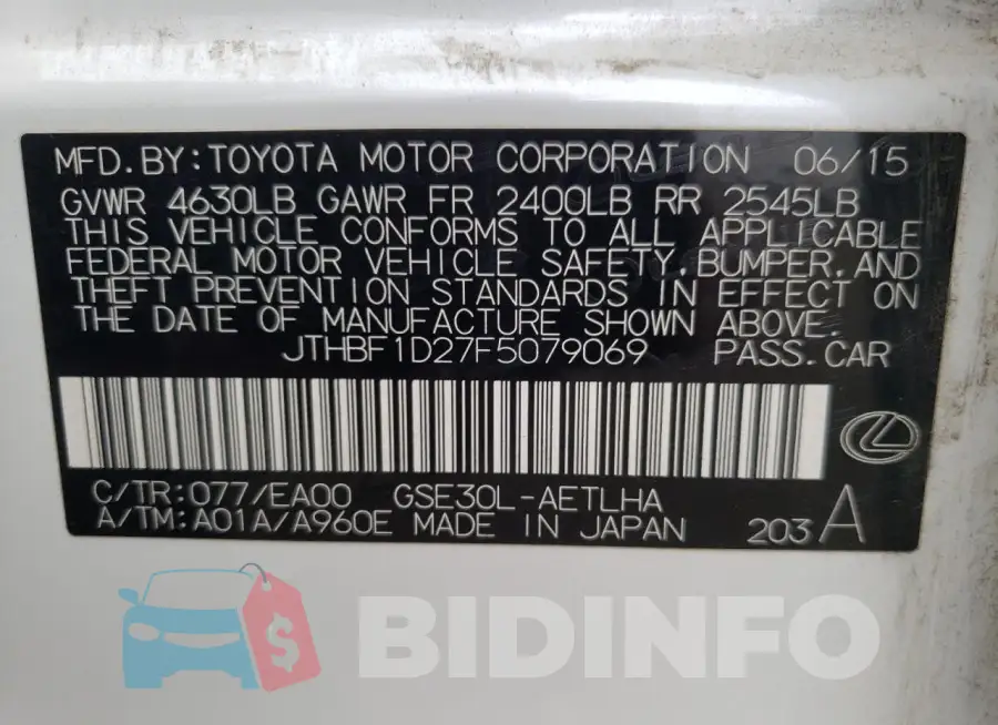 JTHBF1D27F5079069 Photo# 12