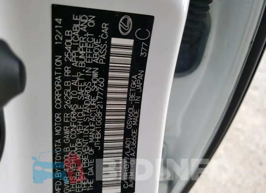 JTHBK1GG8F2177760 Photo# 12