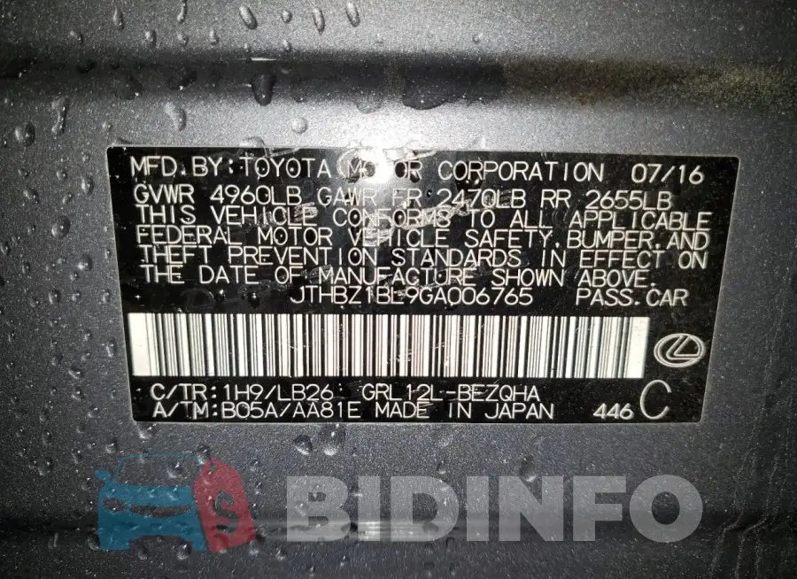 JTHBZ1BL9GA006765 Photo# 12