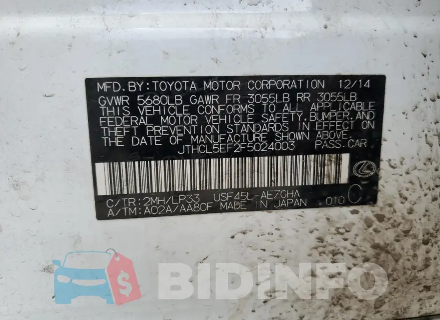 JTHCL5EF2F5024003 Photo# 12