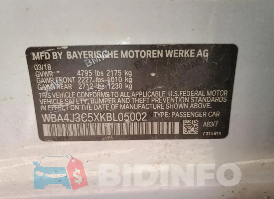 WBA4J3C5XKBL05002 Photo# 12