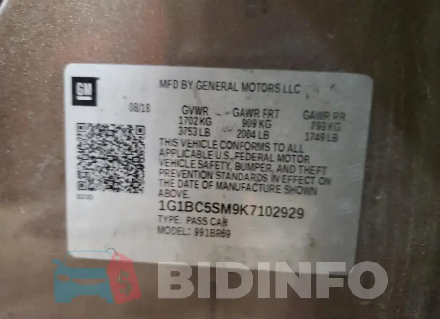 1G1BC5SM9K7102929 Photo# 12