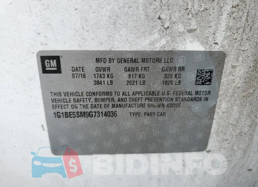 1G1BE5SM9G7314036 Photo# 12