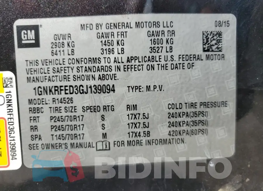 1GNKRFED3GJ139094 Photo# 13