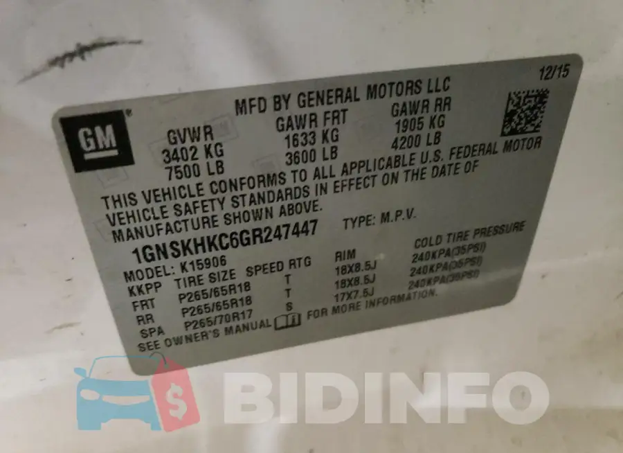 1GNSKHKC6GR247447 Photo# 13