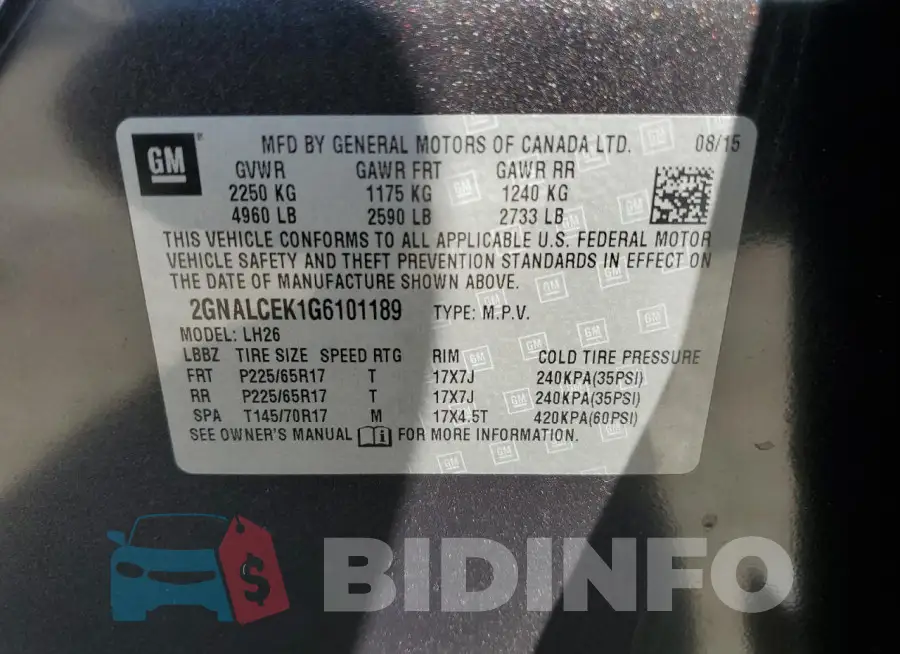 2GNALCEK1G6101189 Photo# 12