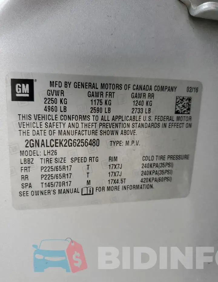 2GNALCEK2G6256480 Photo# 12
