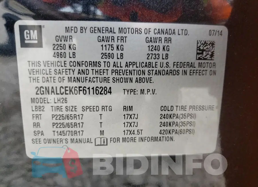 2GNALCEK6F6116284 Photo# 13