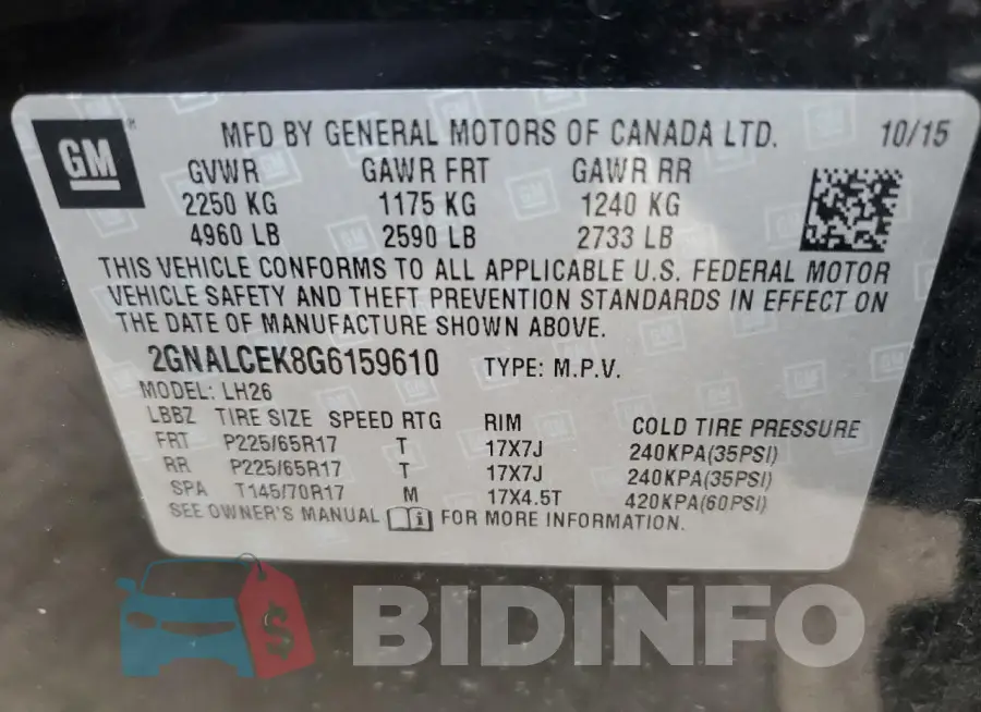 2GNALCEK8G6159610 Photo# 12