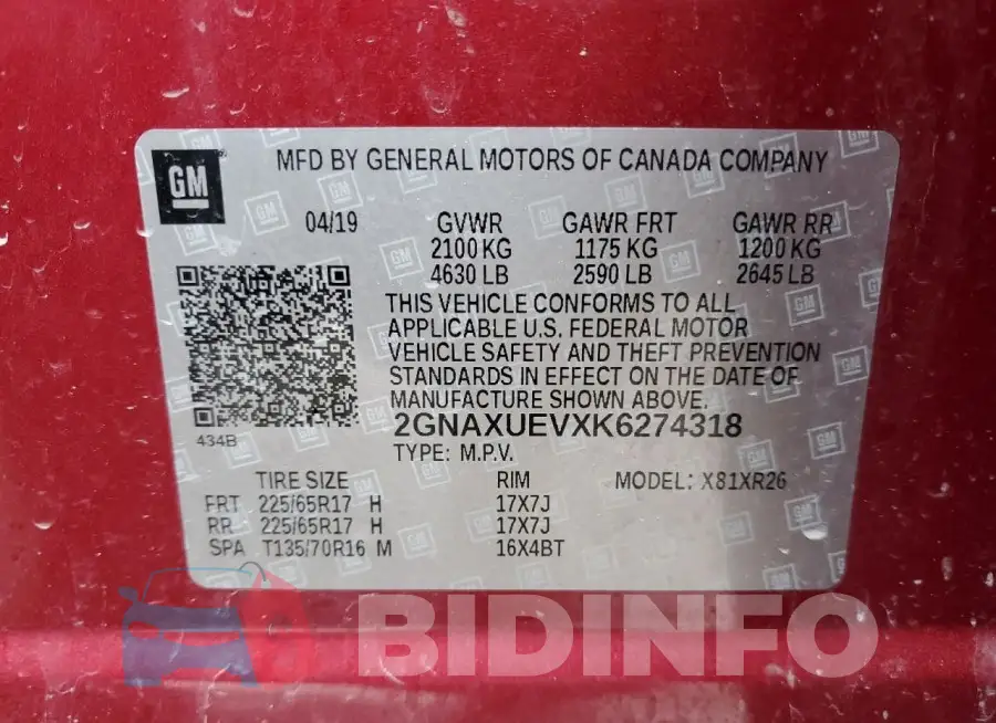 2GNAXUEVXK6274318 Photo# 13