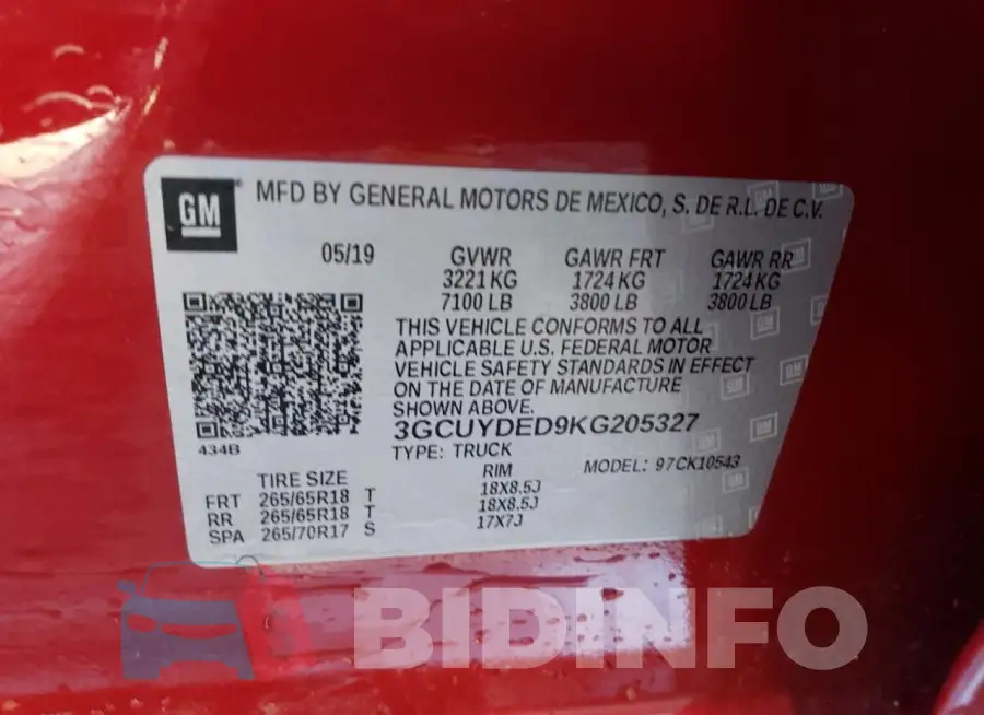 3GCUYDED9KG205327 Photo# 12