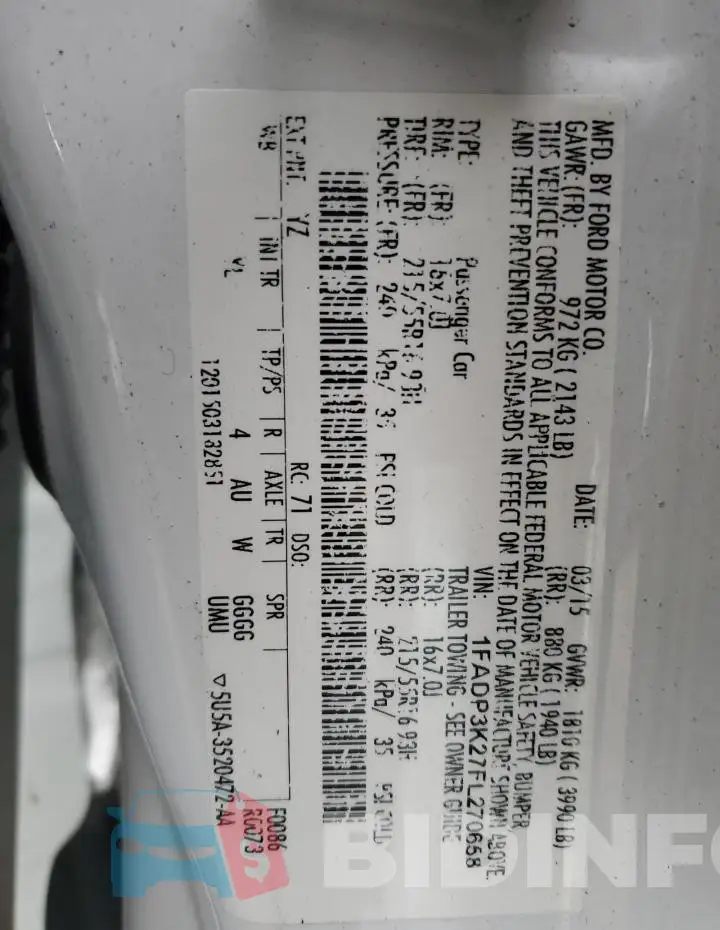 1FADP3K27FL270658 Photo# 12