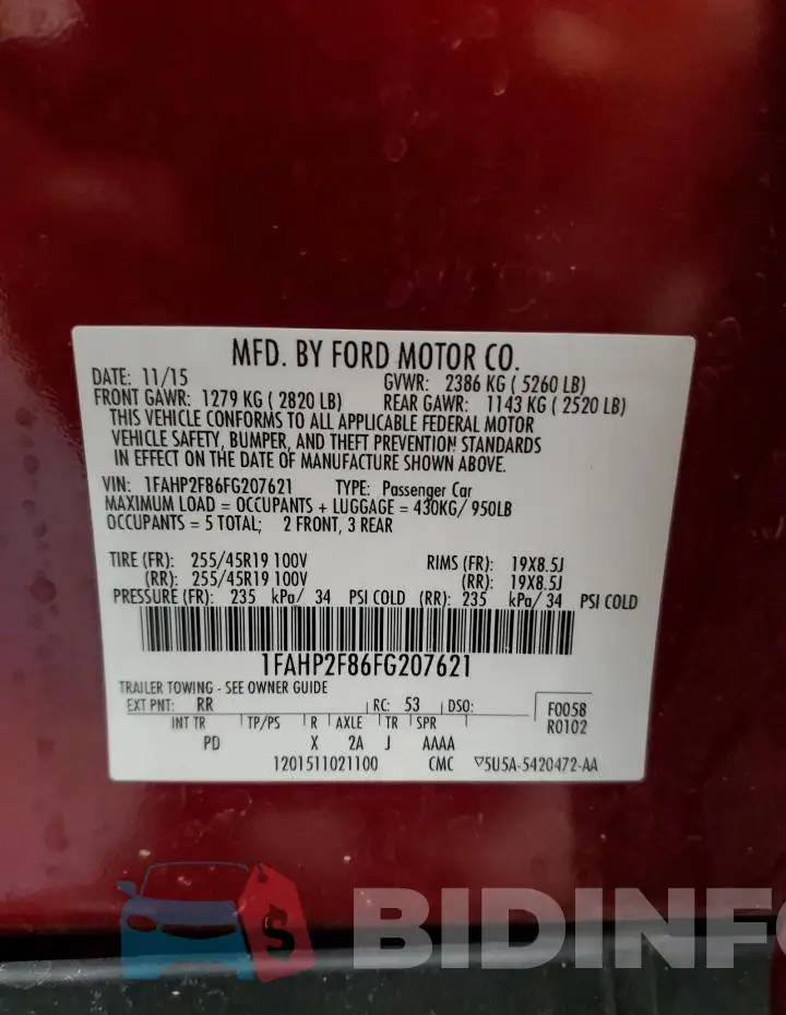 1FAHP2F86FG207621 Photo# 12