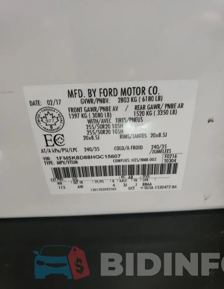 1FM5K8D88HGC15607 Photo# 13