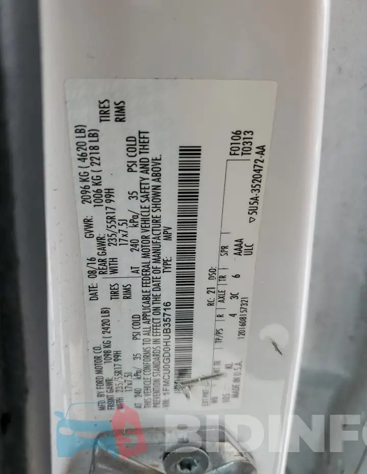1FMCU0GD0HUB35716 Photo# 13
