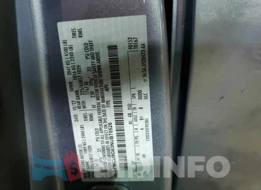 1FMCU9G63NUB70526 Photo# 12