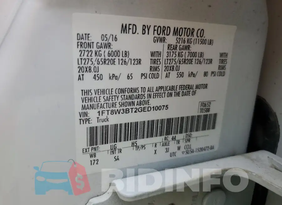 1FT8W3BT2GED10075 Photo# 12