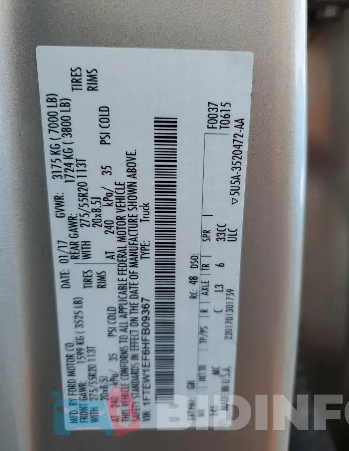 1FTEW1EF6HFB09367 Photo# 12