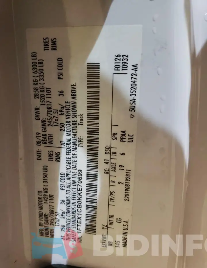 1FTEX1CB0KKE70699 Photo# 12