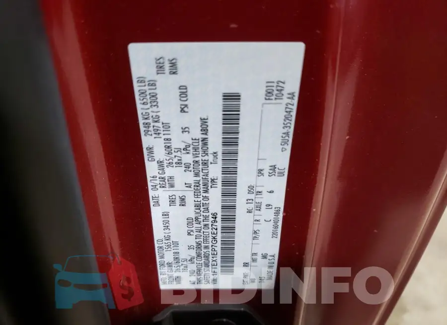 1FTEX1EP7GKE27946 Photo# 12