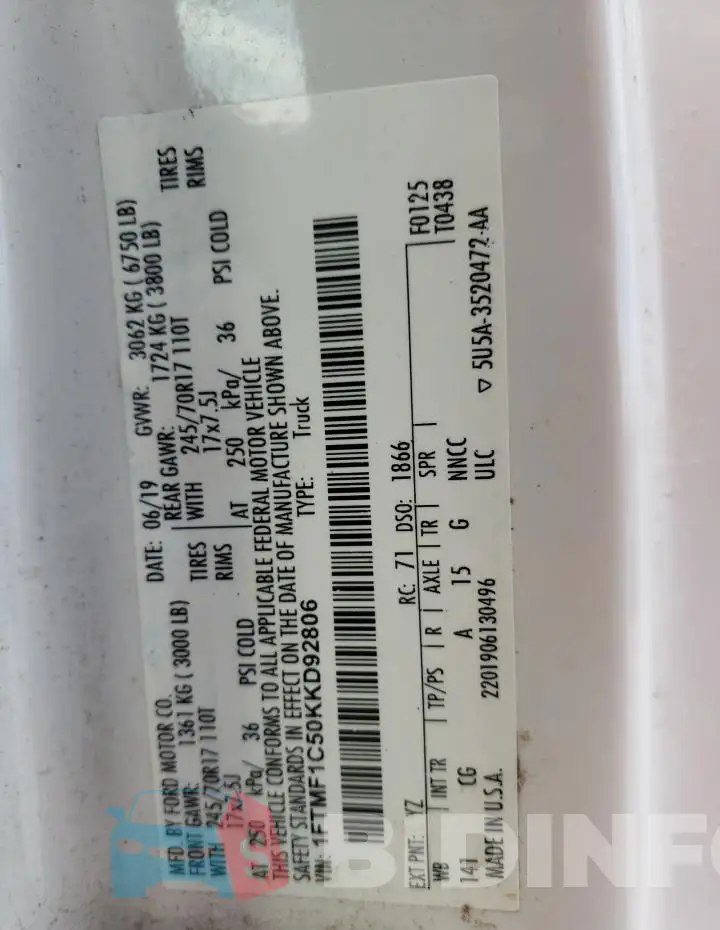 1FTMF1C50KKD92806 Photo# 12