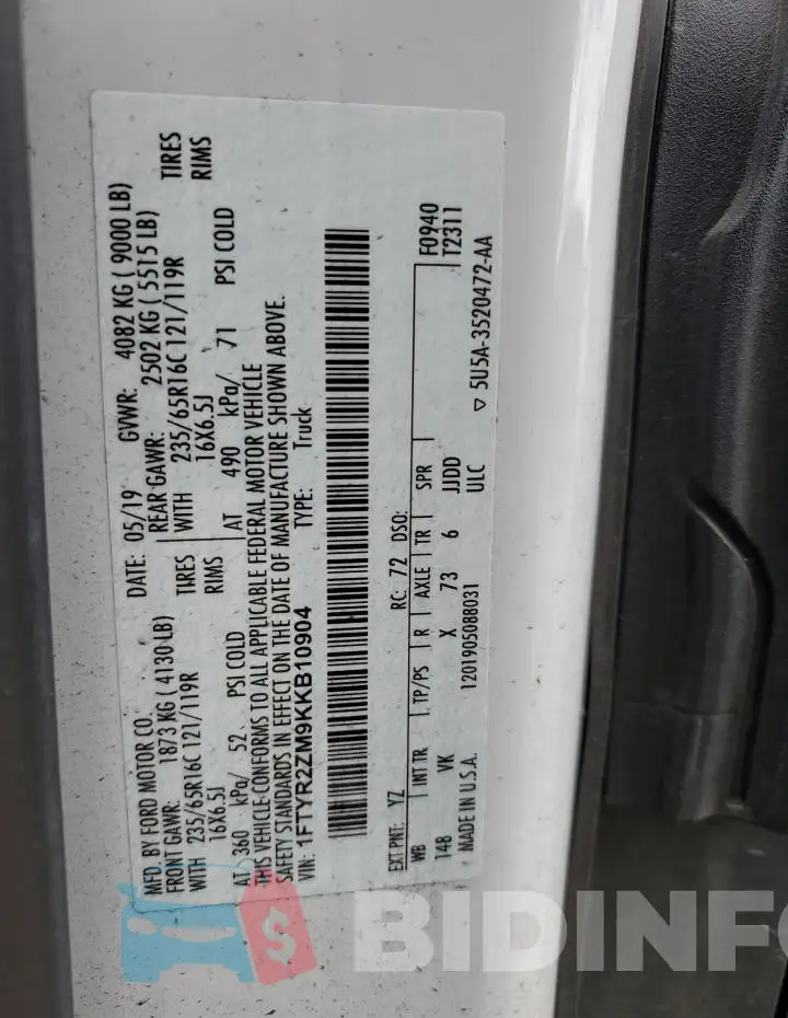 1FTYR2ZM9KKB10904 Photo# 14