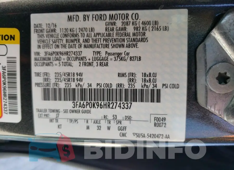 3FA6P0K96HR274337 Photo# 12