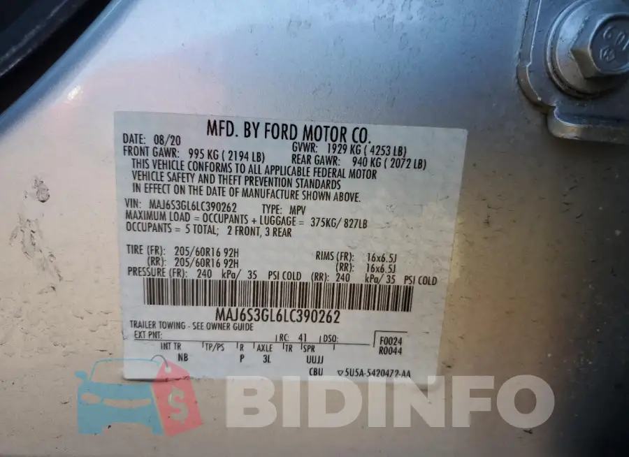 MAJ6S3GL6LC390262 Photo# 12