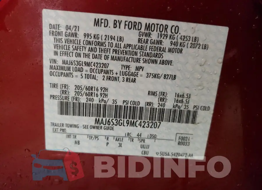 MAJ6S3GL9MC423207 Photo# 14