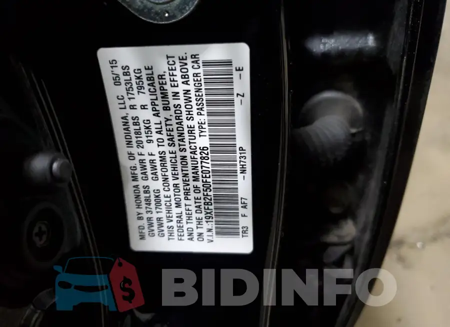 19XFB2F50FE077826 Photo# 12