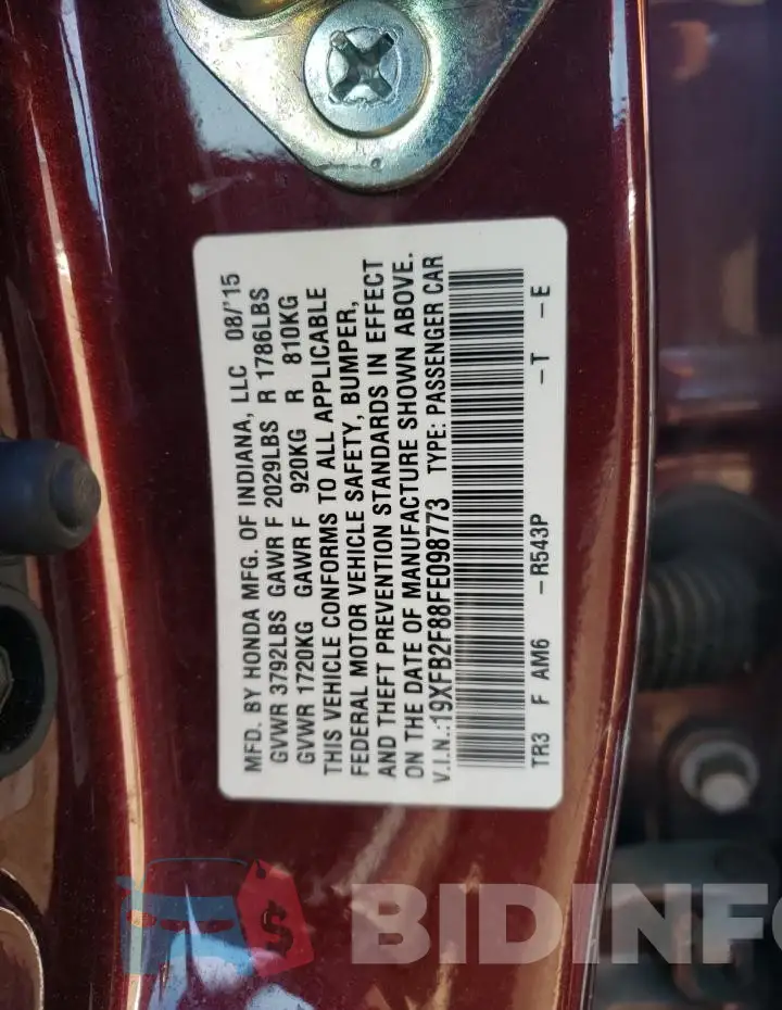 19XFB2F88FE098773 Photo# 12