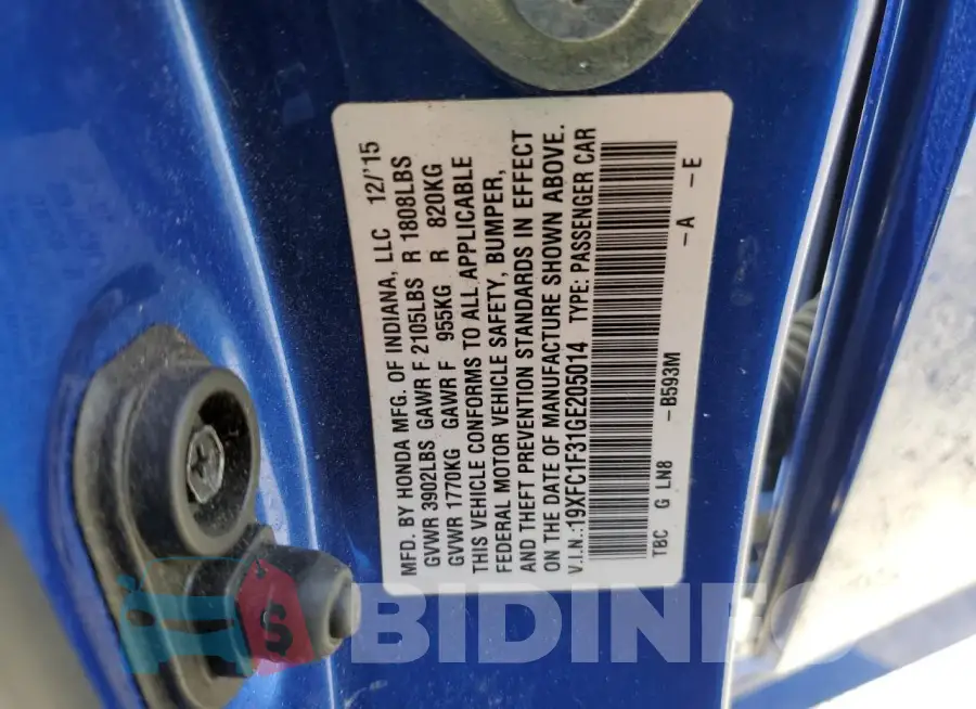 19XFC1F31GE205014 Photo# 12