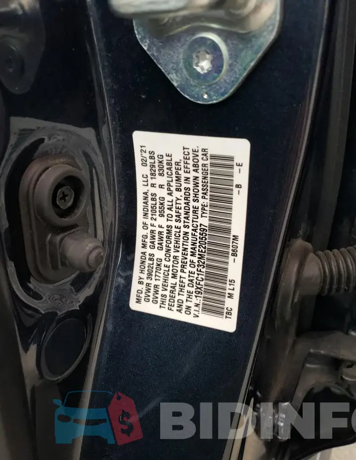 19XFC1F32ME205597 Photo# 12
